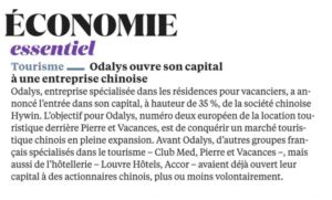 Odalys ouvre son capital à une entreprise chinoise